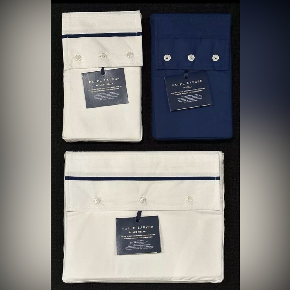 $400 NEW RALPH LAUREN HOME FULL 5 PC SHEET SET HARBOR BLUE PIPING PALMER